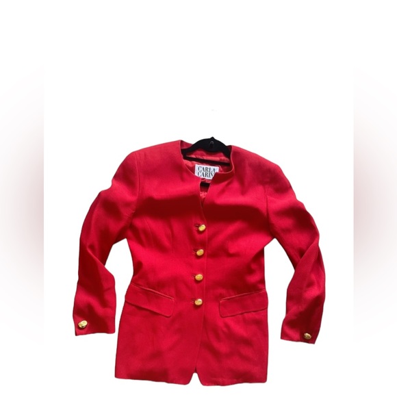 Vintage90s Carla Carini  statement red fitted blazer gold buttons classy  UK8 - Picture 3 of 11